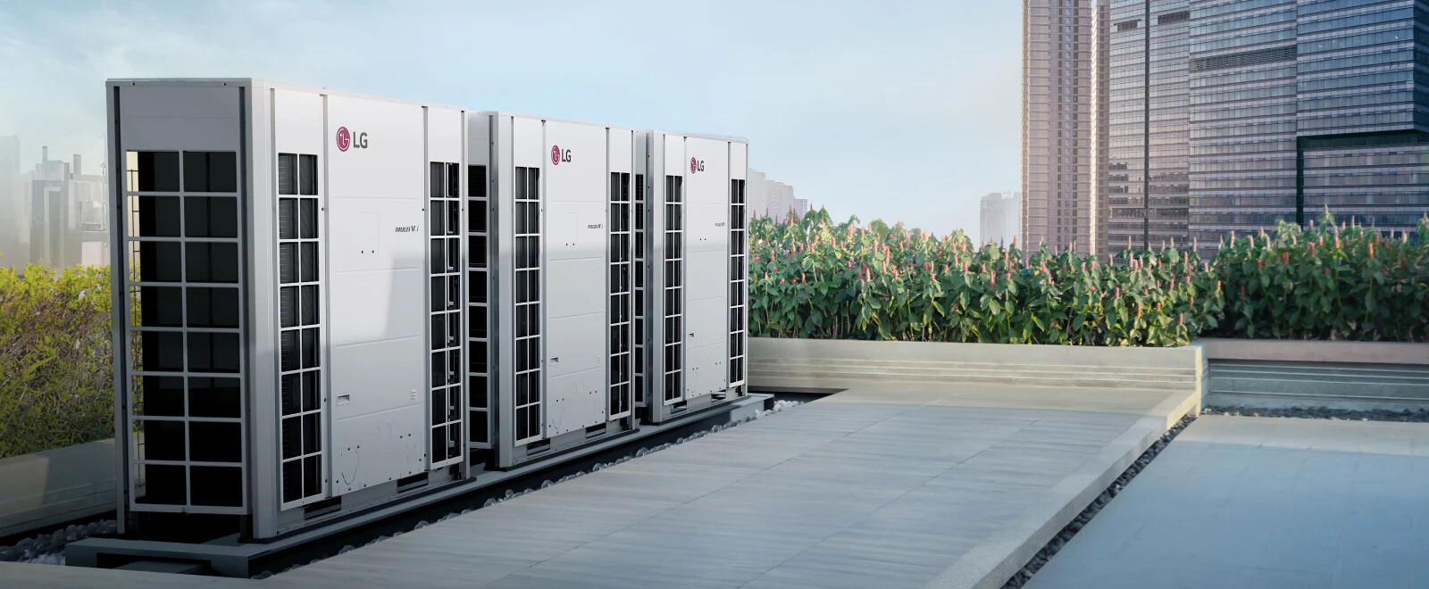 Unidade externa LG VRF instalada em rooftop comercial
